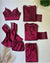Lace Detailed 6-Piece Satin Nightgown Dressing Gown Nighty Set Maroon
